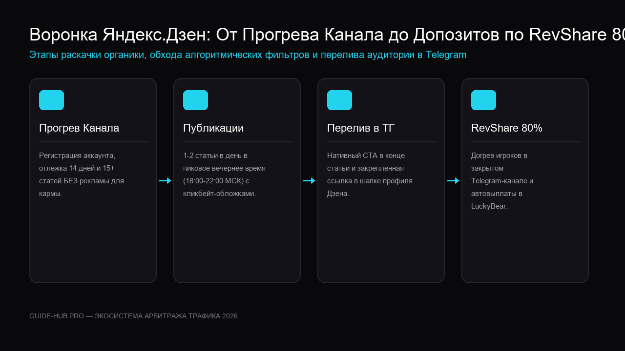 Схема алгоритма раскачки Дзен канала и перелива в Telegram